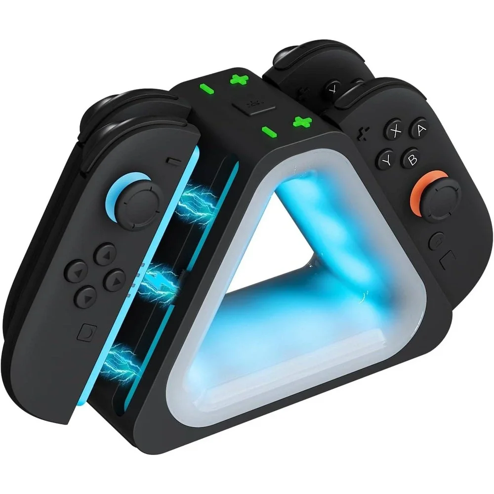 Switch 2 Joy-Con Charging Dock 4-Slot Magnetic RGB Triangle Station Black